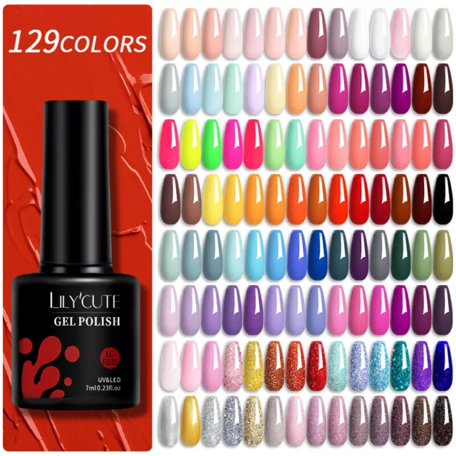 7ml LILYCUTE Nail Art Color Gel LED Soak Off UV Gel Polish Varnish Base Top Coat