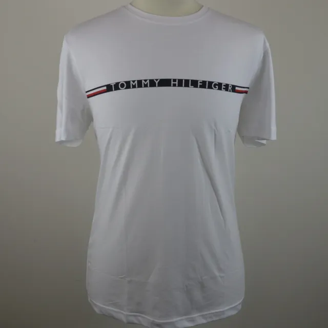 Men's Tommy Hilfiger White Logo Striped Organic Cotton T Shirt XL RRP £44.99