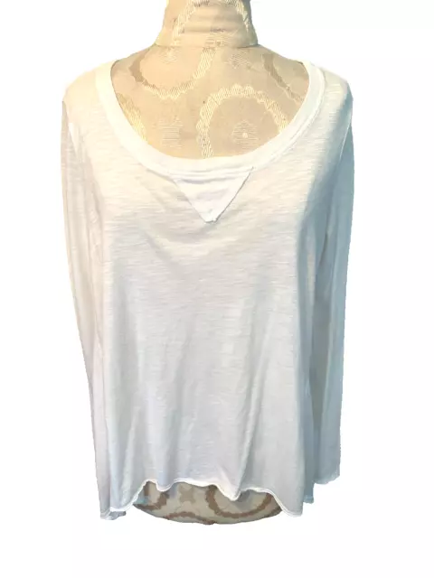 C & C California White Cotton Modal Blend Long Sleeve Round Neck Hi/Lo Tee Sz LG