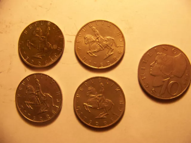 AUSTRIA SILVER COINS  Lot of 5 Coins  1969 - 5 & 10 Shilling   [ FREE H&S ]