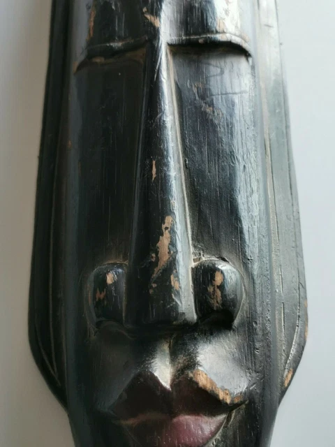 Old Vintage Ethnographic Wooden Long Mask Indonesia Hand Carved and Painted 19" 2