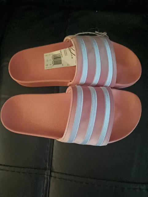 adidas Adilette Aqua Womens Size 10 Pale Pink White Stripe Slide New Sandals