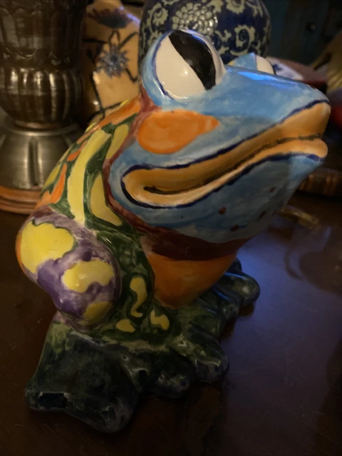 Large  8x7 Vintage Hand Painted Decorative Frog Toad Ceramic Garden Pottery