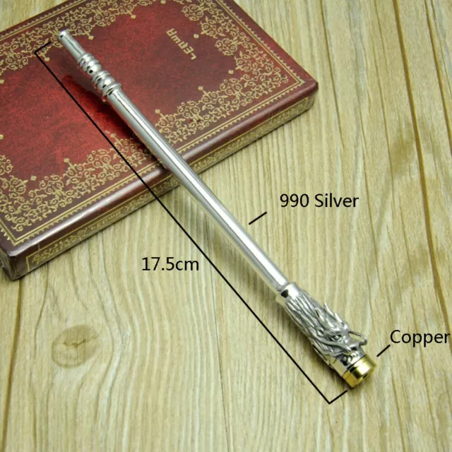 Genuine 990 Fine Silver Cigarette Holder Dragon Head Pattern Stamp 足银 6.89" L