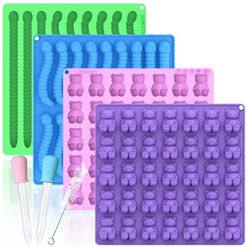 Gummy Molds Silicone Popular Large Bear Worm Shaped 4 Pack Candy Making Kit