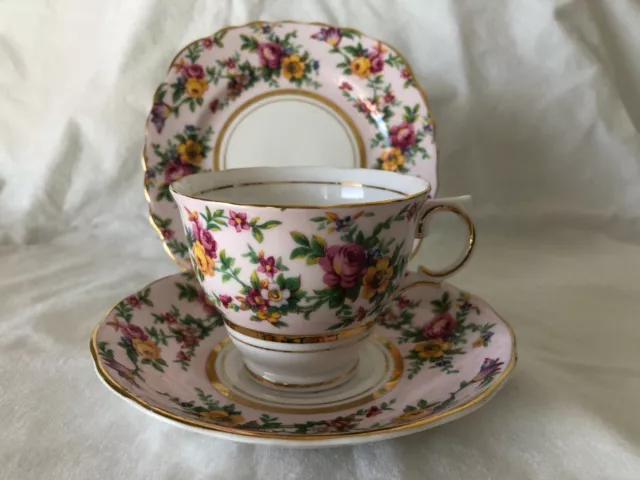 Vintage Colclough Bone China Teacup & Saucer Pink Floral