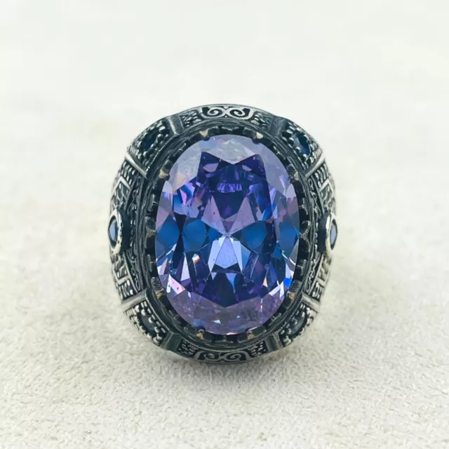 Men's Silver Ring, Purple Amethyst Stone Ring,925K Sterling Silver,Men's Jewelry 2