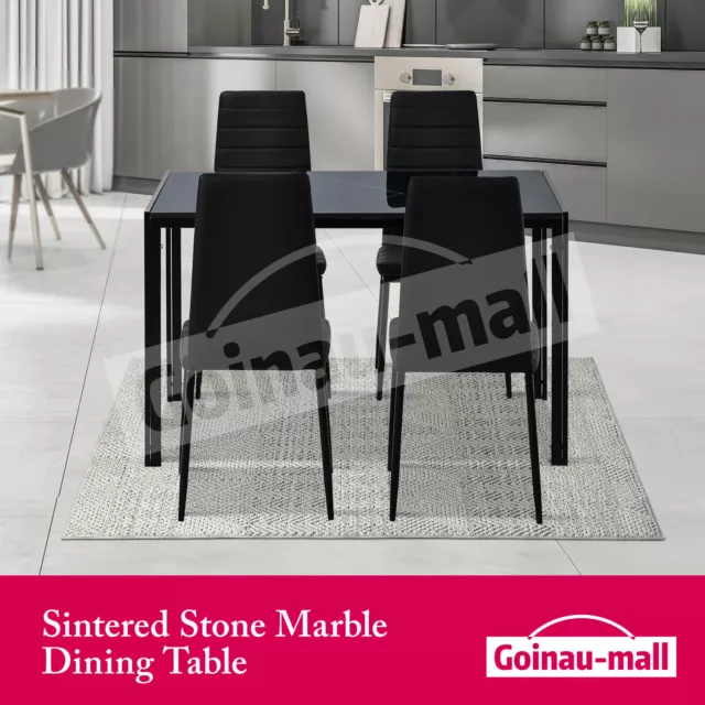 Marble Dining Table & 4 Chairs Set Restaurant Kitchen Sintered Stone Black