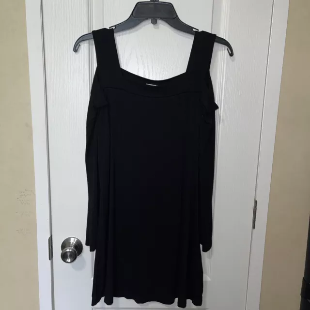 Venus Womens Top Shirt Black Cold Shoulder Knit SZ M 3/4 Sleeve