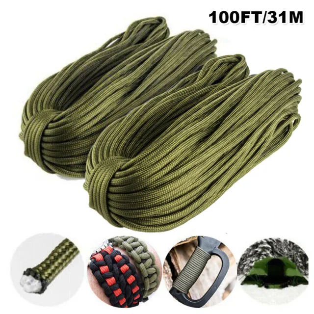 550LB Paracord Parachute Cord Rope Mil-Spec Type III 7 Strand 100FT Strand-Green