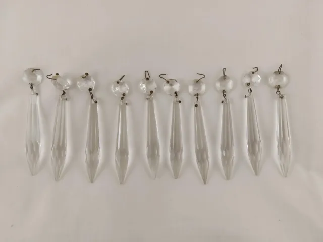 Set of 10x Crystal Chandelier Glass Clear Drops Faceted Icicle  - 4" long