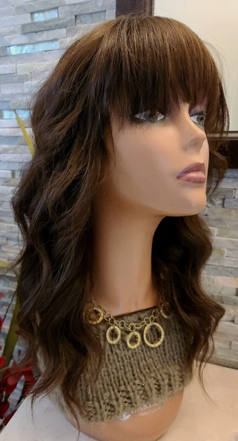 Mazali 19" Dark Brown Wig Sheitel Human hair trans moveable part & bangs XL Cap Mazali 19" Dark Brown Wig Sheitel Human hair trans moveable part & bangs XL Cap