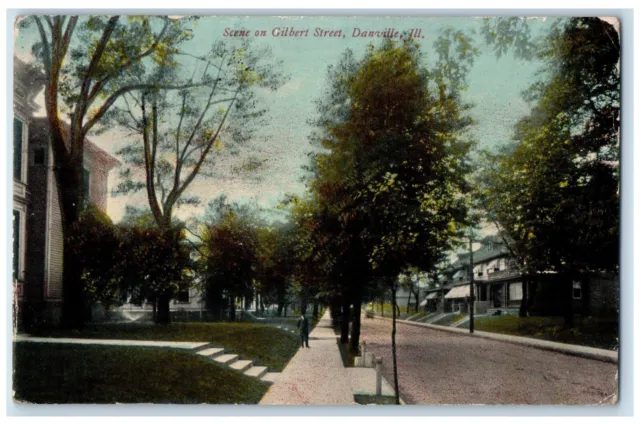 1911 Scene on Gilbert Street Danville Illinois IL Antique Posted Postcard