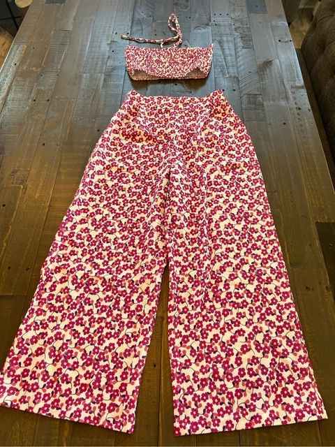 Lilac & Lilly Women's Pants Top 2 Piece Set High Rise Halter Floral Pink Size XS