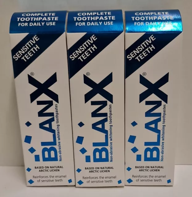 blanx toothpaste 75ml sensitive teeth x3 or white shock protect x 3