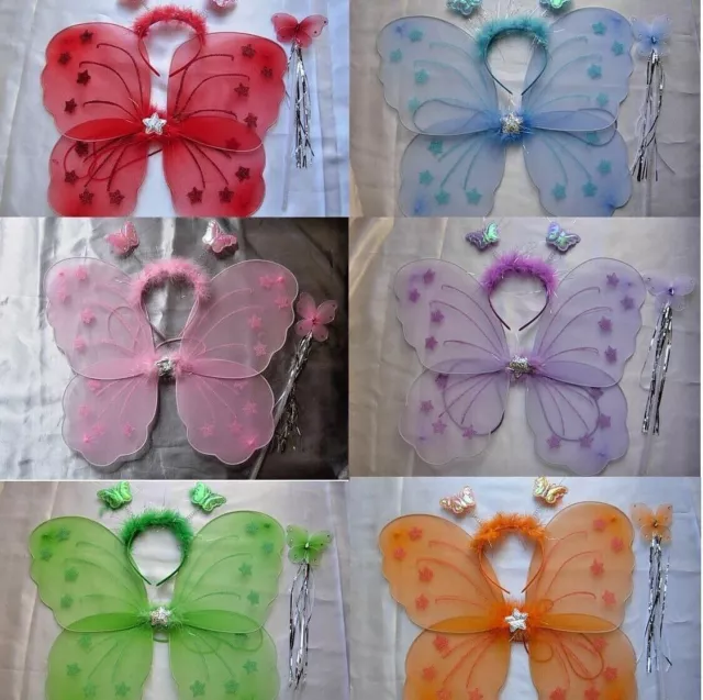 1 Large Butterfly Fairy Wings 12 Colour Wand Headband Fancy Dress Hen  Party