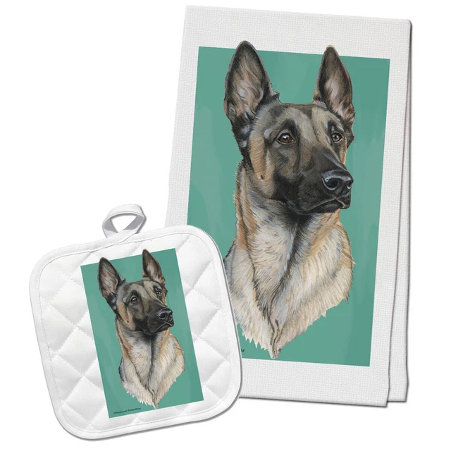 Belgian Malinois Kitchen Dish Towel and Pot Holder Gift Set