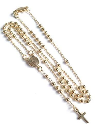 Holy Rosary Beads Catholic Cross Necklace 18k Gold Plated Rosario Virgen de Guad