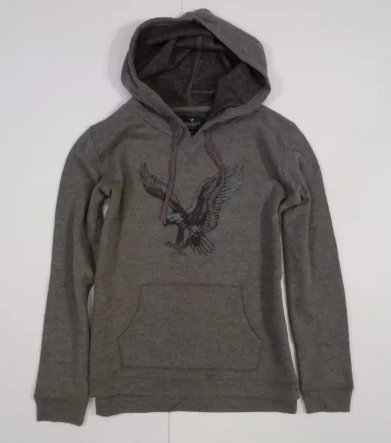 Womens NEW AE American Eagle Gray Popover Fleece Hoodie Sweatshirt Size S Small