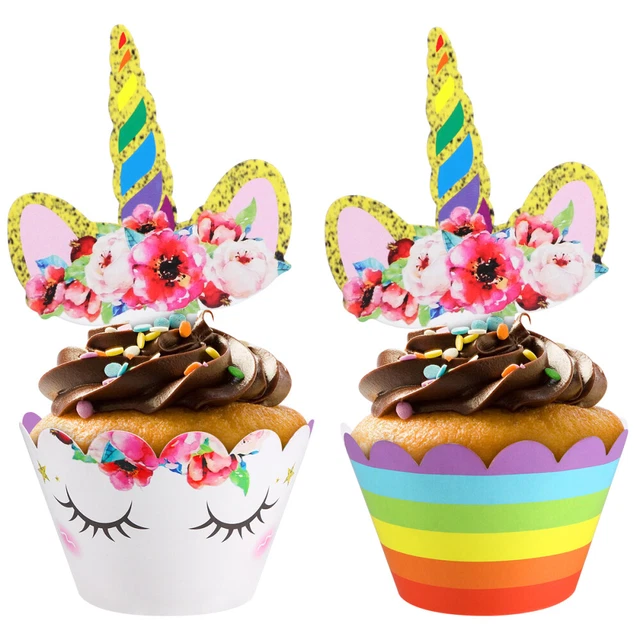 Decorazioni Torta Unicorno - 24 Topper E Wrapper Per Cupcake, Tema Festa Bambini - Foto 12