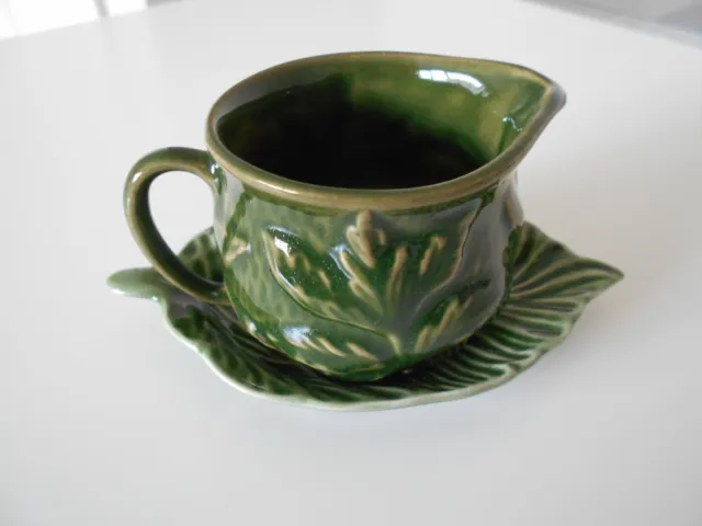 Sylvac Green Mint Sauce Jug Plate Saucer 4683 Vintage Leaf Pattern Ceramic