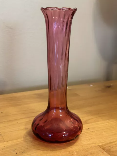 Vintage Swirl Pilgrim Cranberry Blown Art Glass Vase Bud