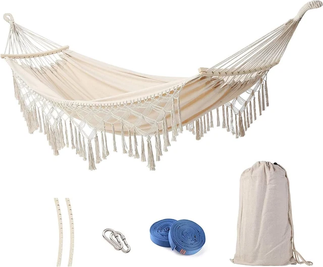 Leize Hammock Hanging Swing Double Boho Brazilian Macrame Fringe Max Beige