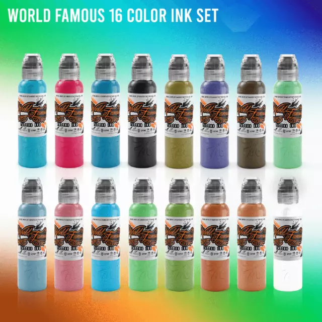 World Famous 16 Color Popular Tattoo Ink Set #1 or #2 in 1oz Inks Kit