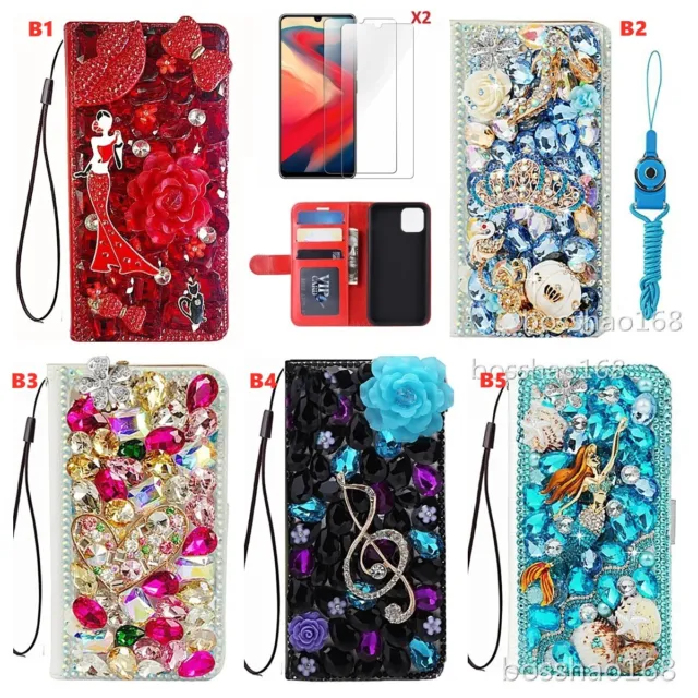 For Apple iPhone 14 Bling glitter flip slots Wallet Leather Phone Case Cover
