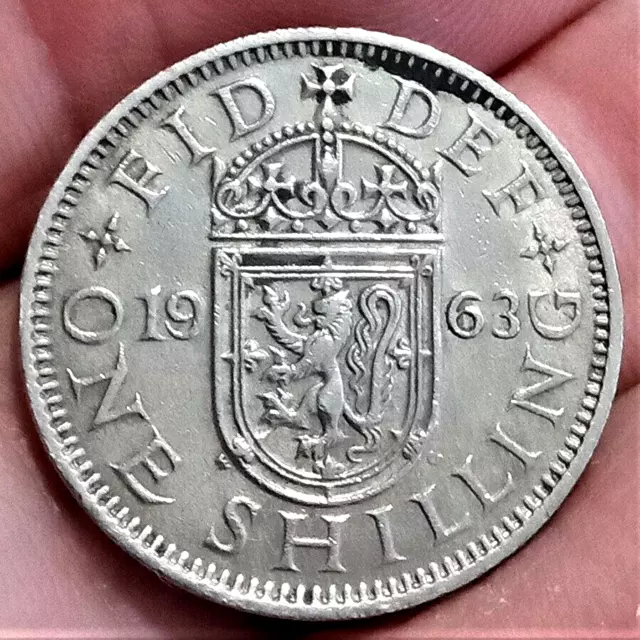 1963 one shilling 1/- coin CROWNED SCOTTISH SHIELD OF ARMS, bob 1/- Elizabeth II