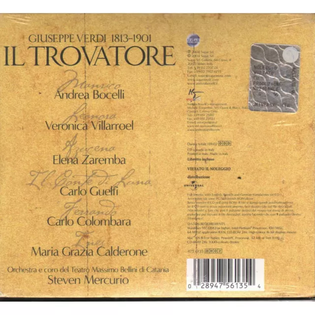 Bocelli/Villarroel/Zaremba CD Vert · Il Trovatore / Sugar Music ‎ Scellé 2