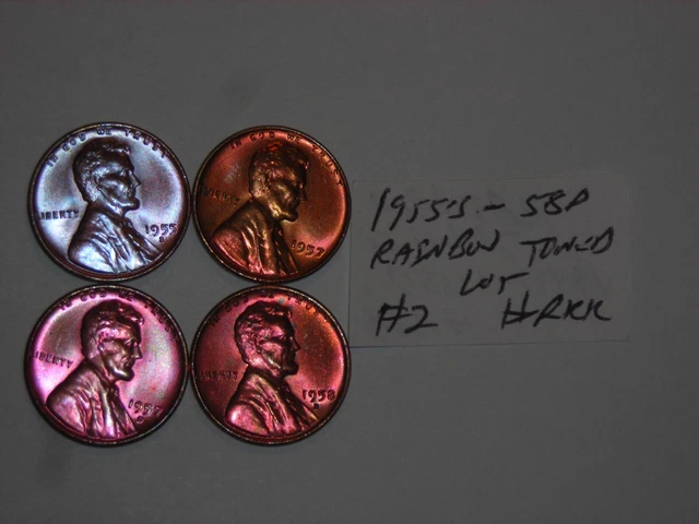 wheat penny LOT 1955S-1958D LINCOLN CENT RED BU SHARP RAINBOW TONED UNC LOT 4