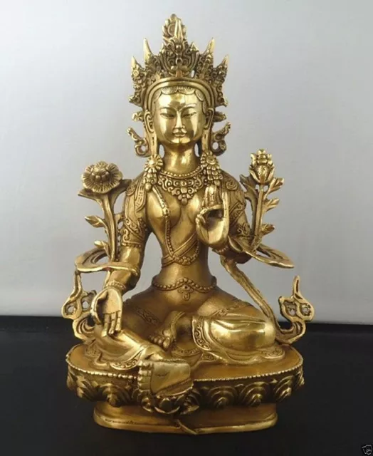 Exquisite Tibetan Buddhism Copper Green Tara God Godness Kwan-yin Buddha Statue