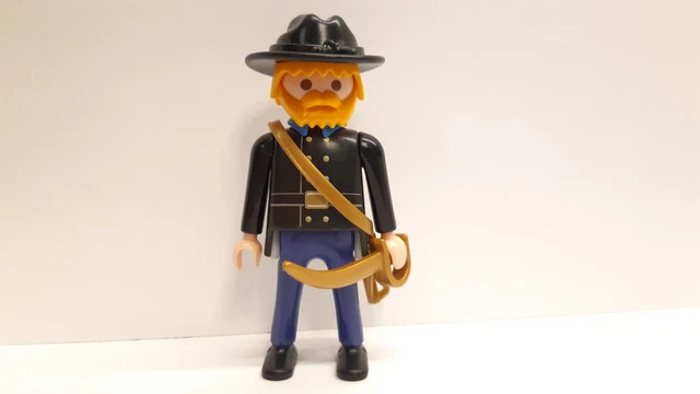 4 Soldats + Officier Bleu Jaune Playmobil Pour Garde Uniforme Suède Custom RAR