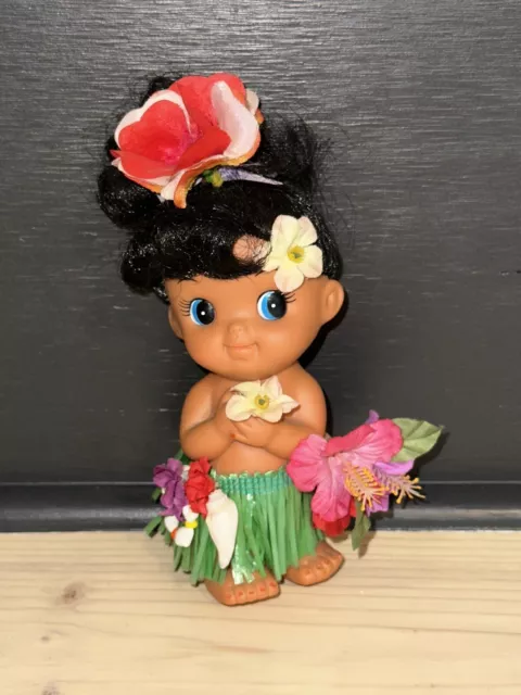 Vintage Hawaiian Hula Baby Girl Doll Grass Skirt Hula Dancer 7”