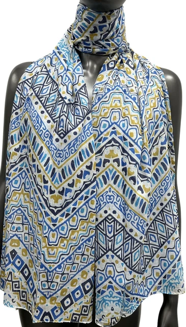 Chèche Coton Bleu Ciel Touareg - 3 mètres