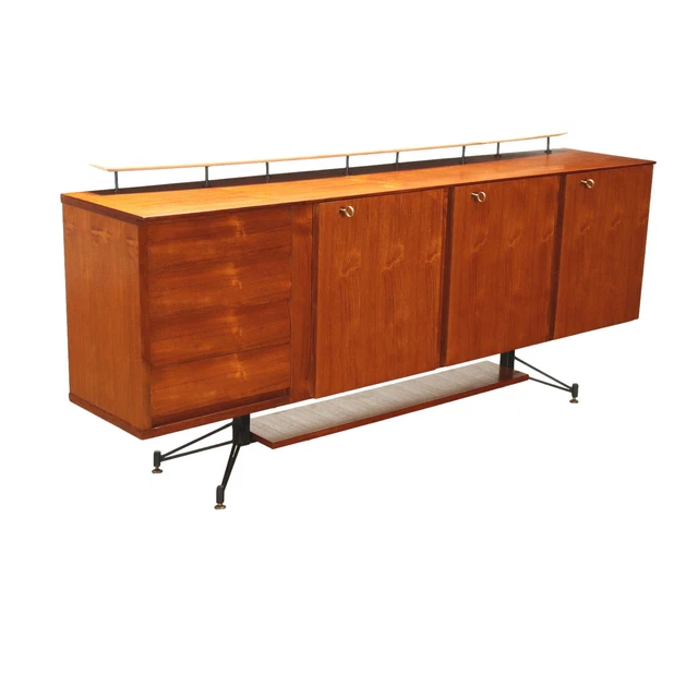 Sideboard Vintage Italia Anni 60 Legno Impiallacciato di Teak Marmo Metallo