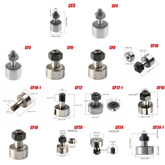 CF3-CF24-1 Stud Type Cam Follower Needle Roller Track Bearing Thread Bolt Lot