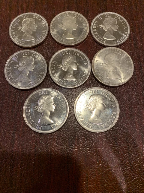 1964 Canada Silver Dollar Quebec Charlottetown Lot Of (8) Coins, 80% Silver