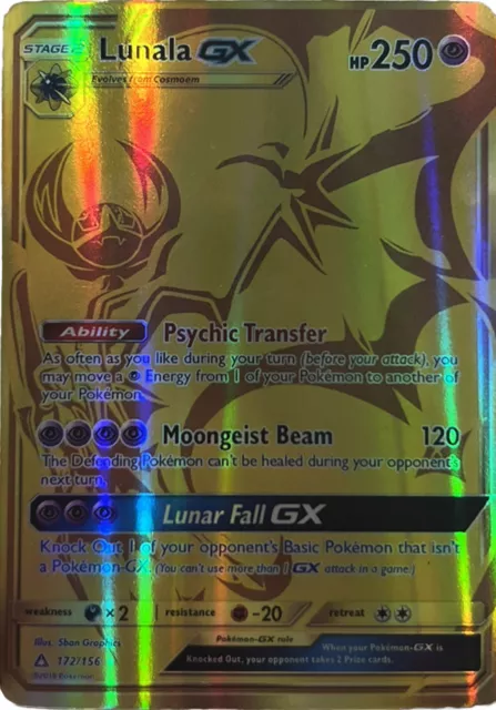 Pokémon Lunala GX Gold Secret Rare 172/156 Ultra Prism Rarest Card