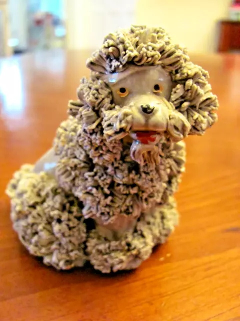 Vintage Adorable Gray Spaghetti Trim 3 1/2" Poodle Figurine H/P Face Exc