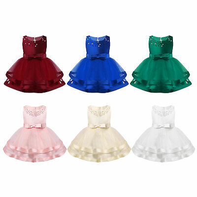 Baby Girl Beaded Bodice Ruffle Pageant Formal Party Princess Tutu Flower Dress Y
