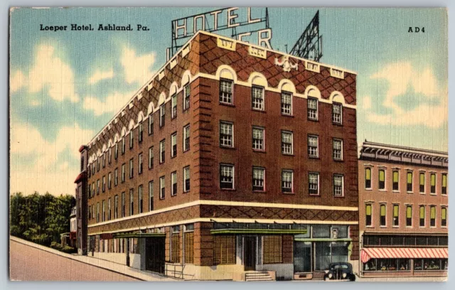 Ashland, Pennsylvania PA - Loeper Hotel - Vintage Postcard - Posted 1953