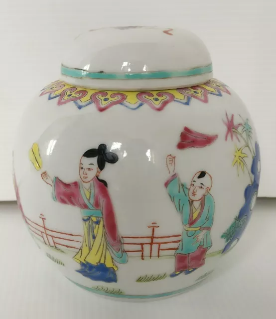 VINTAGE RETRO 1950s SMALL LIDDED CHINESE CERAMIC PORCELAIN CANISTER GINGER JAR