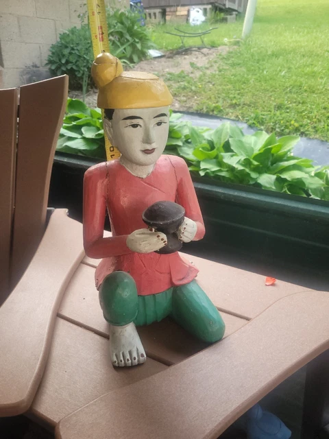 Hand Carved Wooden Burmese Thai Statue Beautiful Heavy Vintage