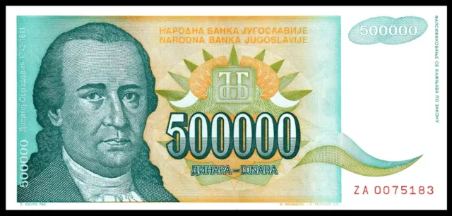 Yugoslavia Serbia  500000 Dinara 1993 UNC *** Replacement Prefix ZA ***