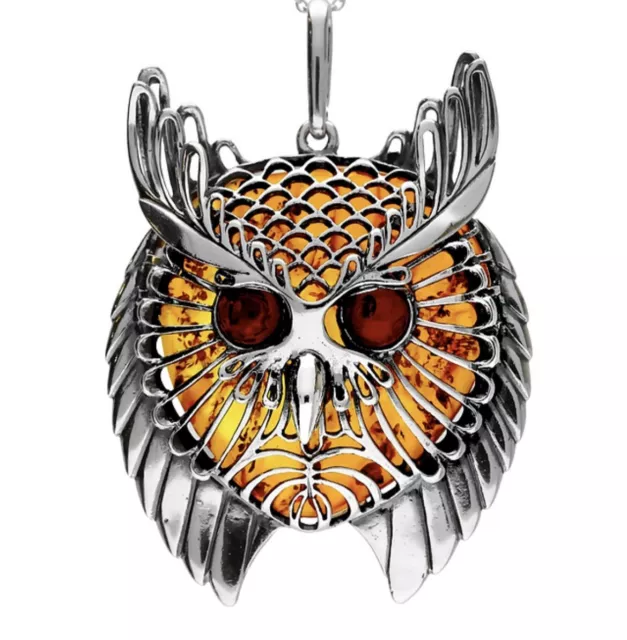Stunning Sterling Silver And Mixed Amber Owl Necklace