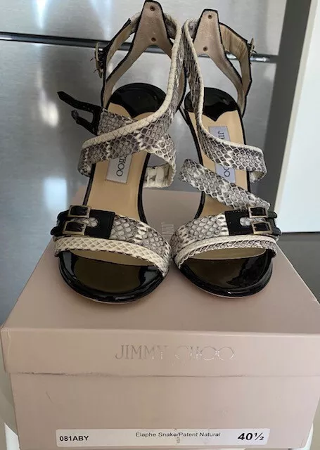 NIB Jimmy Choo Elaphe Snake /Patent Sandals Size 40.5 EU