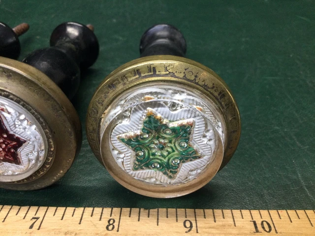 Antique Lot of 4 Victorian Star Sulphide Glass & Brass Curtain Tie Backs 4
