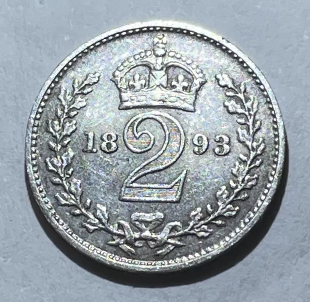 Queen Victoria Maundy 2d Coin (1893) 0.925 Sterling Silver British Twopence PL